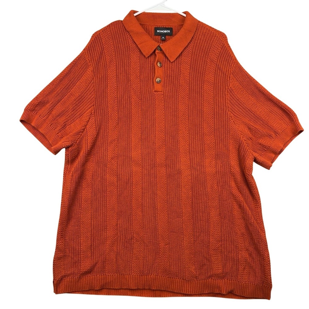 Bonobos Sweater Mens 2XL Orange Cotton Knit Short Sleeve Polo Pullover Casual